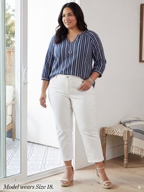 Simply Vera Vera Wang White Cropped Stretch Denim Ankle Jeans Plus‎ Size 18